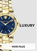 Montre femme dorée luxe fond bleu