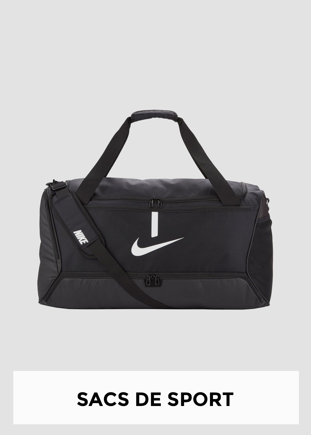 Sac de sport noir Nike avec bandoulière, grande capacité pour l’équipement de sport