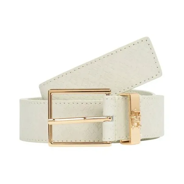 Tommy Jeans – Ceinture TH Monogram en cuir – Blanc Créme - TOMMY JEANS