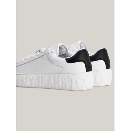 TOMMY JEANS – Baskets à semelle cupsole en cuir monochrome – Blanc - TOMMY JEANS