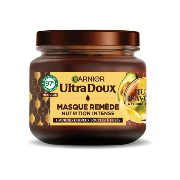 Garnier – Ultra Doux Masque Remède Nutrition Intense Huile d’Avocat & Beurre de Karité Cheveux très Secs Bouclés ou Frisés - Gar