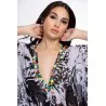 Lys Orientale Noir White Caftan de plage - Tresors de mimi