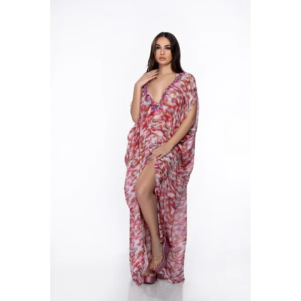Lys Orientale Rose Caftan de plage - Tresors de mimi