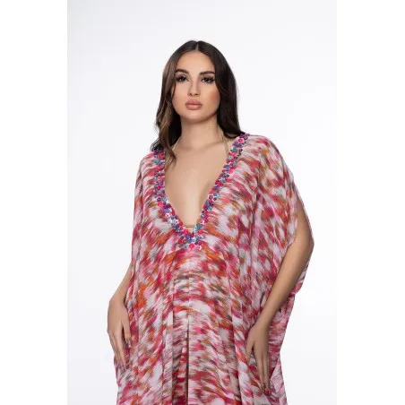 Lys Orientale Rose Caftan de plage - Tresors de mimi