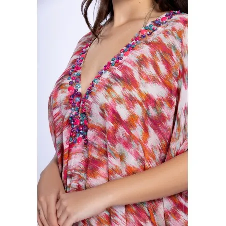 Lys Orientale Rose Caftan de plage - Tresors de mimi