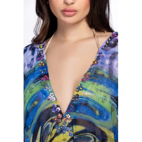 Lys Orientale Mauve Caftan de plage - Tresors de mimi