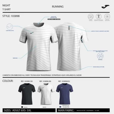 T-shirt manches courtes r-night noir - JOMA