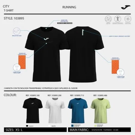 T-shirt manches courtes r-city noir - JOMA
