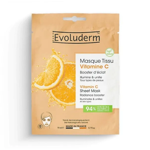 Masque Visage Tissu EVOLUDERM  VITAMINE C BOOSTER D'ÉCLAT - EVOLUDERM