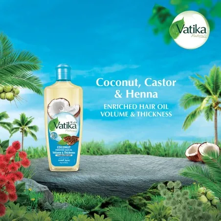 Vatika – Huile Capillaire Enrichie À La Noix De Coco Volume Et Épaisseur 200ml - VATIKA