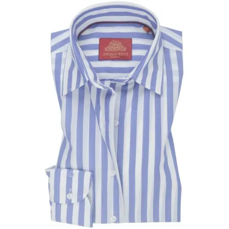 Chemise Femme Angelo Ricci Regular Fit en Popeline Rayée - Bleu et Blanc - Angelo Ricci