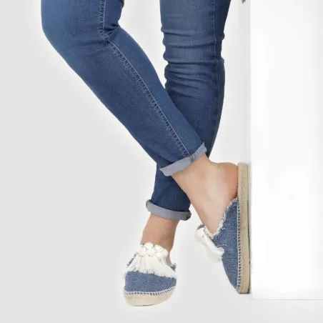 Babouche espadrilles femme en jeans et macramé - KONTAKT