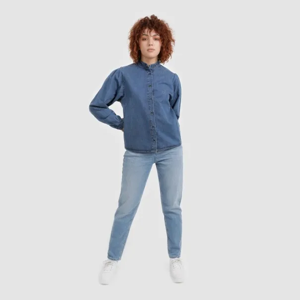 Blouse femme col tunisien en jeans - TIBA - KONTAKT