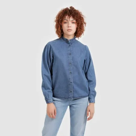 Blouse femme col tunisien en jeans - TIBA - KONTAKT