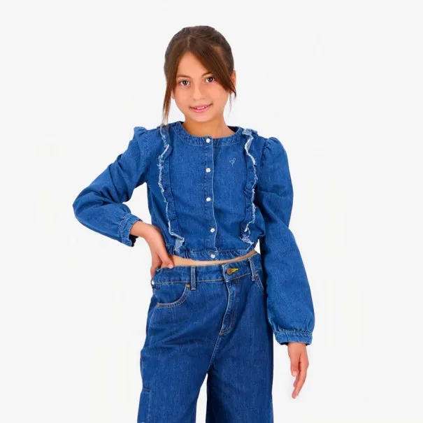 Blouse fille boutonnée avec volant - KONTAKT