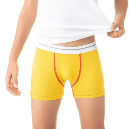 Boxer garçon avec surpiqures contrastées en coton stretch - KONTAKT