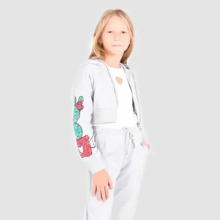 Hoodie crop zippé fille D'ONT WORRY I'M A CUTE CACTUS - KONTAKT