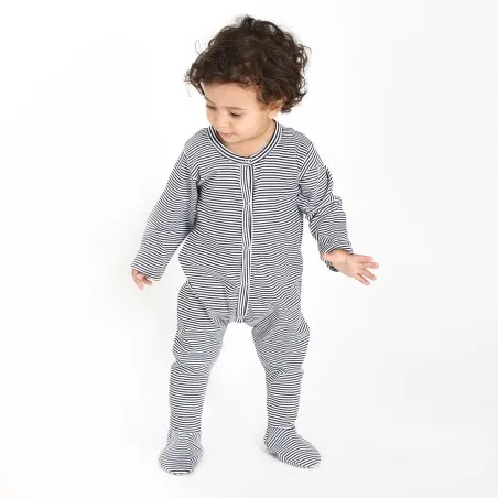 Grenouillère bébé avec bouton rayé bleu & blanc - KONTAKT