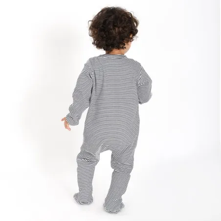 Grenouillère bébé avec bouton rayé bleu & blanc - KONTAKT