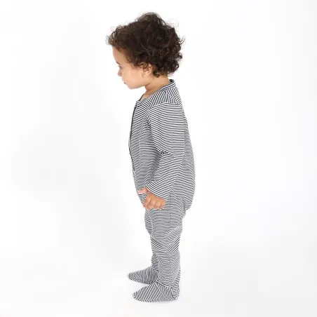 Grenouillère bébé avec bouton rayé bleu & blanc - KONTAKT