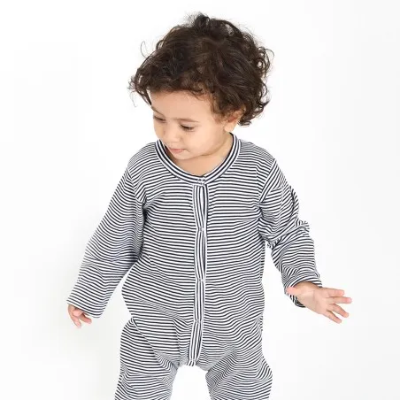 Grenouillère bébé avec bouton rayé bleu & blanc - KONTAKT