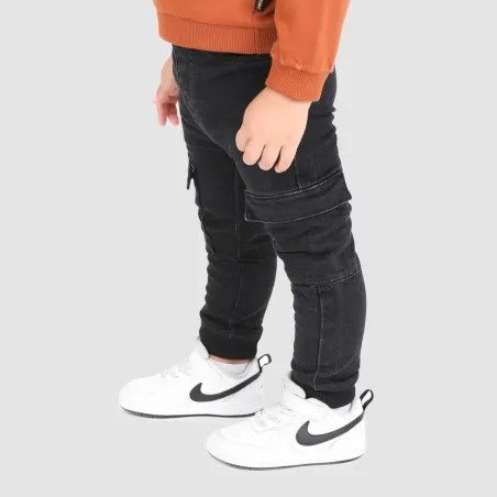 Jogger cargo bébé avec ceinture en cote en jeans - KONTAKT