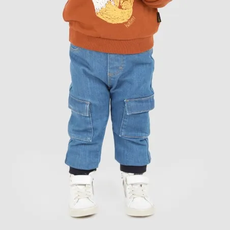 Jogger cargo bébé avec ceinture en cote en jeans - KONTAKT
