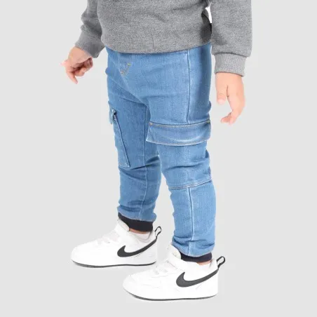 Jogger cargo bébé avec ceinture en cote en jeans - KONTAKT
