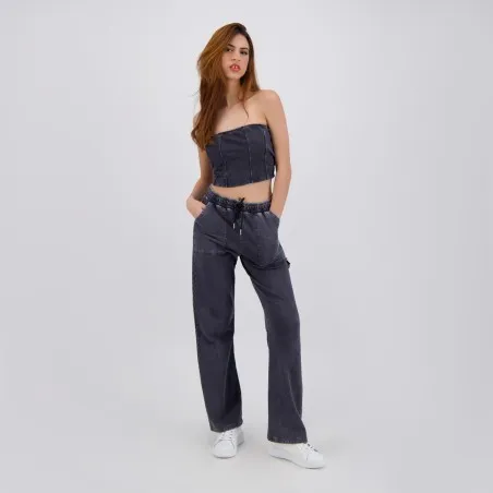 Jogger délavé jambe droite femme avec poches plaquées - KONTAKT