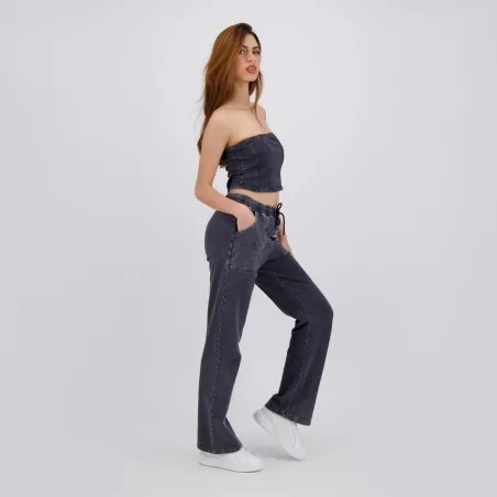 Jogger délavé jambe droite femme avec poches plaquées - KONTAKT