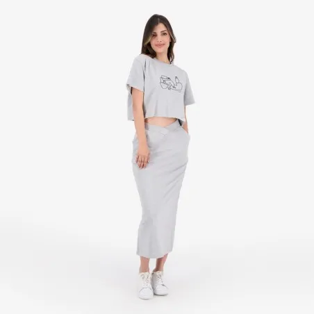 Jupe midi femme avec bande à la taille croisée - KONTAKT