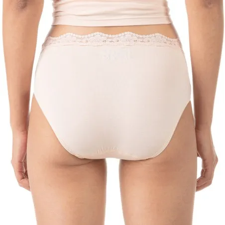 Lot de 2 slips taille mi-haute femme bords dentelle et coton stretch - KONTAKT
