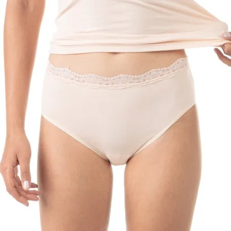 Lot de 2 slips taille mi-haute femme bords dentelle et coton stretch - KONTAKT
