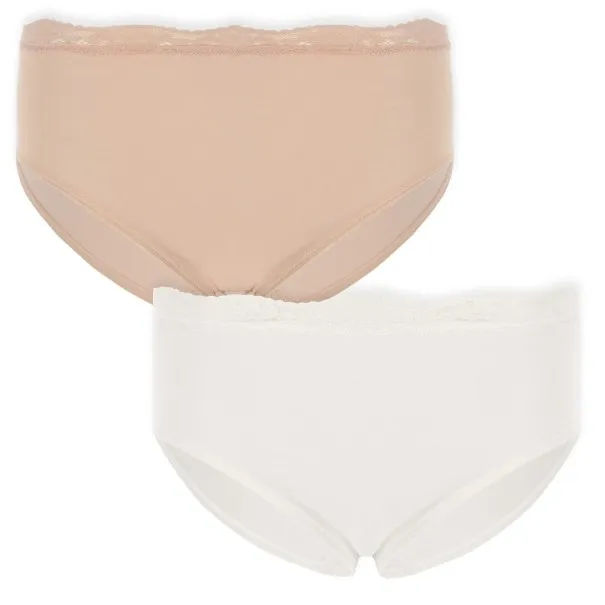 Lot de 2 slips taille mi-haute femme bords dentelle et coton stretch - KONTAKT