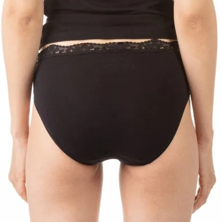 Lot de 2 slips taille mi-haute femme bords dentelle et coton stretch - KONTAKT