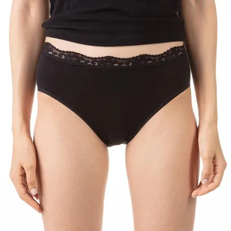 Lot de 2 slips taille mi-haute femme bords dentelle et coton stretch - KONTAKT