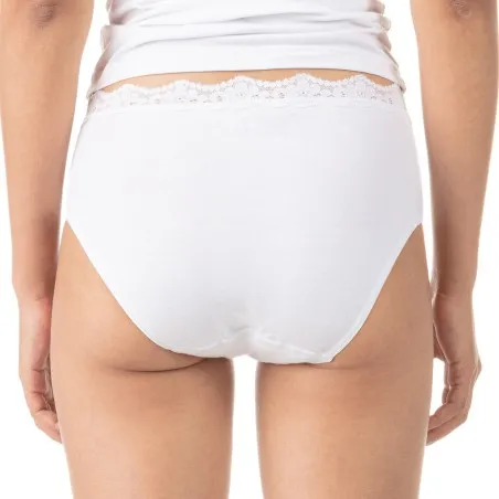 Lot de 2 slips taille mi-haute femme bords dentelle et coton stretch - KONTAKT
