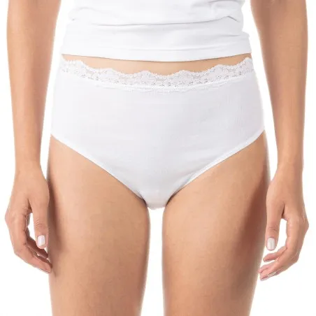 Lot de 2 slips taille mi-haute femme bords dentelle et coton stretch - KONTAKT