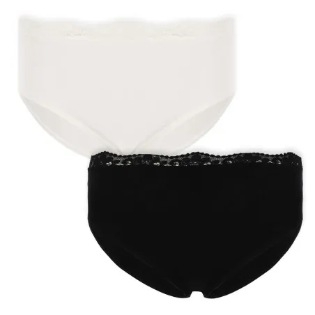 Lot de 2 slips taille mi-haute femme bords dentelle et coton stretch - KONTAKT