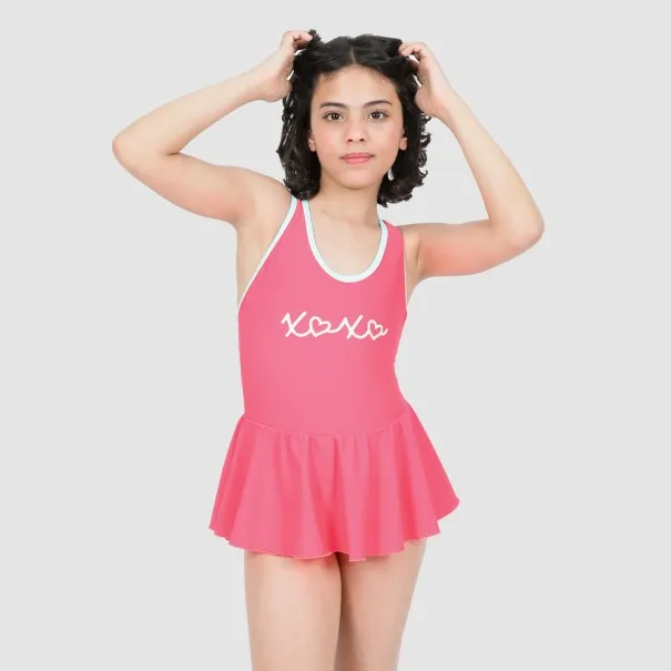 Maillot de bain fille avec volant et biais contrasté - KONTAKT