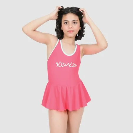 Maillot de bain fille avec volant et biais contrasté - KONTAKT