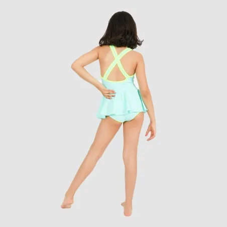 Maillot de bain fille avec volant et biais contrasté - KONTAKT