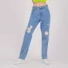 Mid-waist straight jeans femme avec patch et repair work - MADIHA - KONTAKT