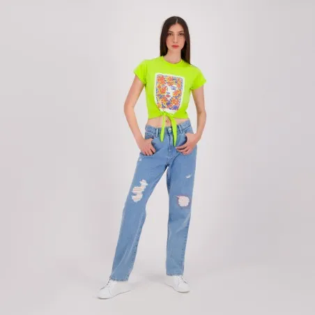 Mid-waist straight jeans femme avec patch et repair work - MADIHA - KONTAKT