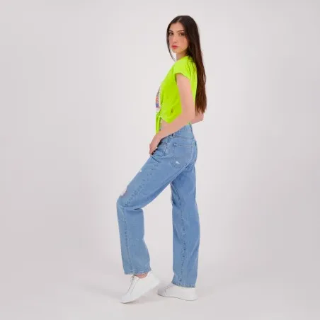 Mid-waist straight jeans femme avec patch et repair work - MADIHA - KONTAKT