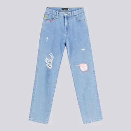 Mid-waist straight jeans femme avec patch et repair work - MADIHA - KONTAKT