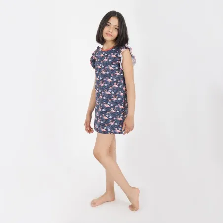 Robe de pyjama fille avec volant imprimé flamant - KONTAKT