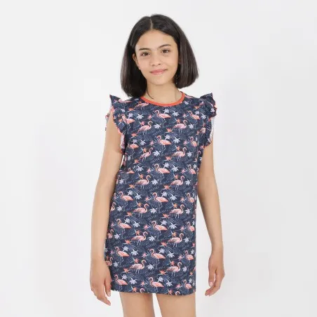 Robe de pyjama fille avec volant imprimé flamant - KONTAKT