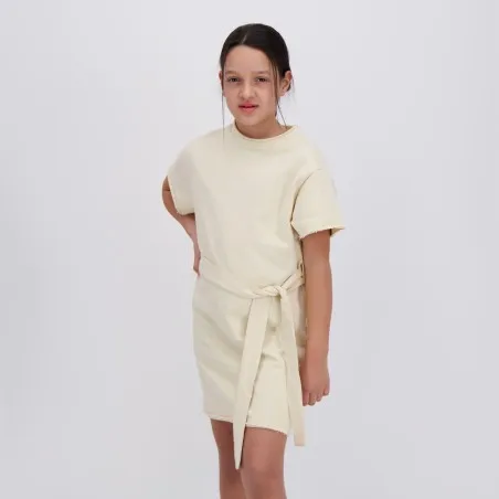 Robe fille avec ceinture à la taille et broderie - KONTAKT