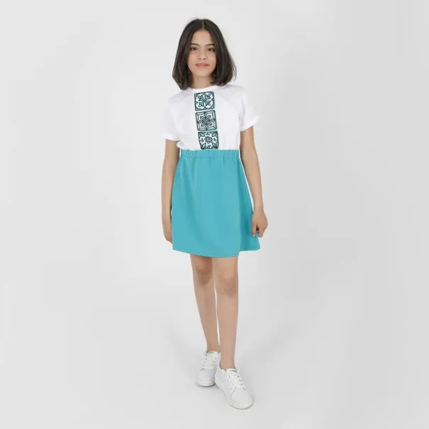 Robe fille manches courtes en molleton avec élastique MAJOLIQUE - KONTAKT